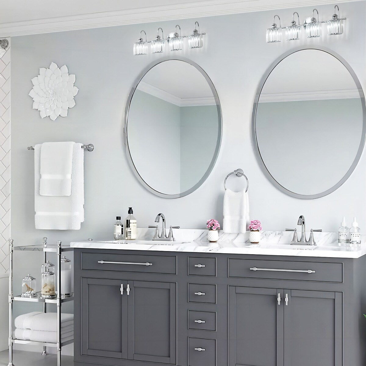 Applique murale moderne en cristal chromé/noir/doré pour salle de bain, éclairage de vanité