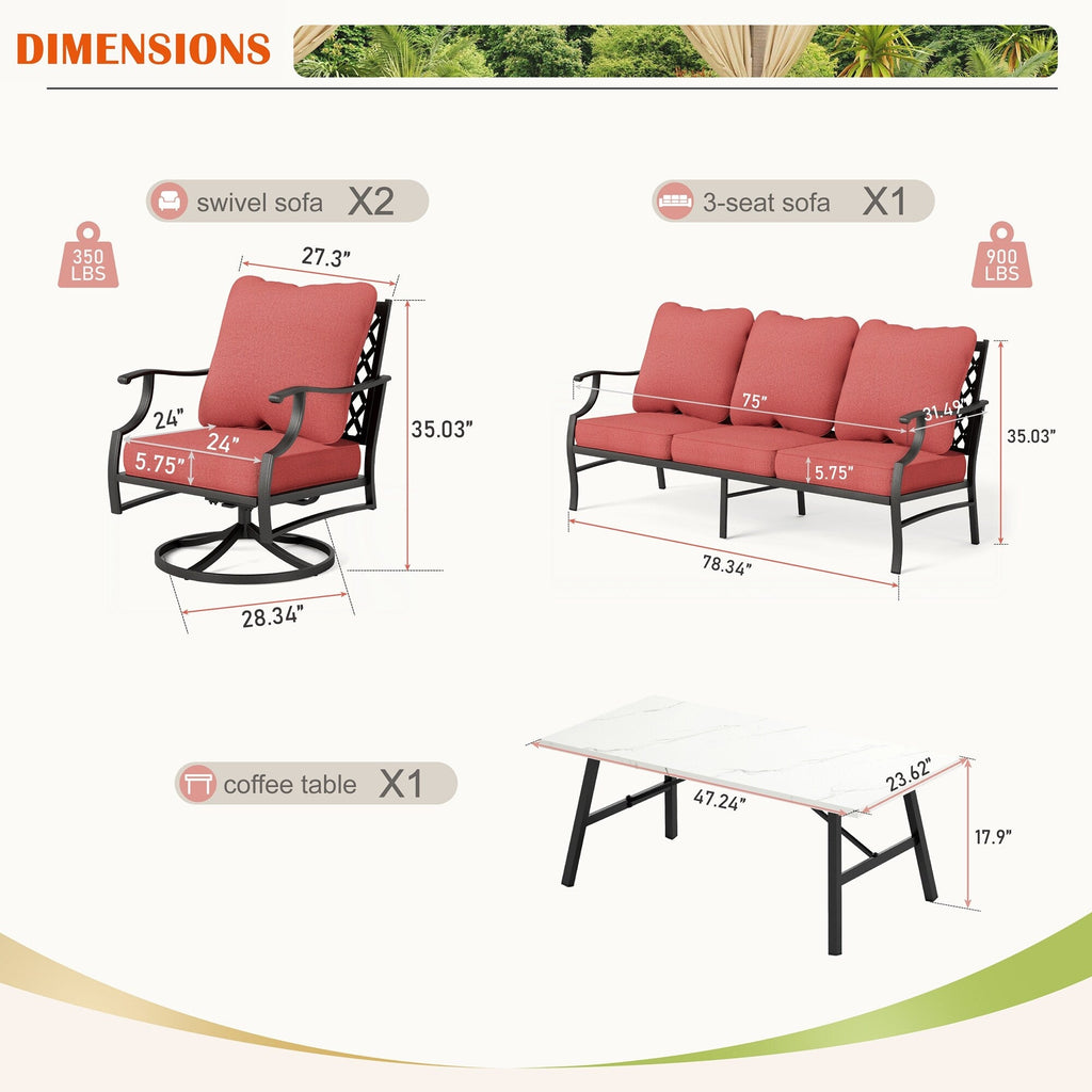 Ensemble de salon de jardin MAISON ARTS 4/5 pièces, canapé avec 2 fauteuils simples, 1 canapé 3 places et table basse/poufs