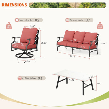 Ensemble de salon de jardin MAISON ARTS 4/5 pièces, canapé avec 2 fauteuils simples, 1 canapé 3 places et table basse/poufs
