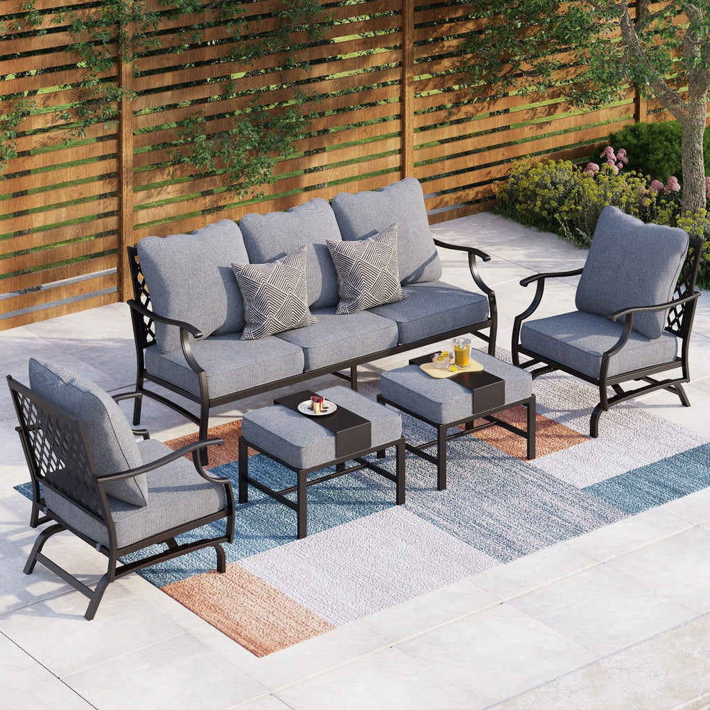 Ensemble de salon de jardin MAISON ARTS 4/5 pièces, canapé avec 2 fauteuils simples, 1 canapé 3 places et table basse/poufs