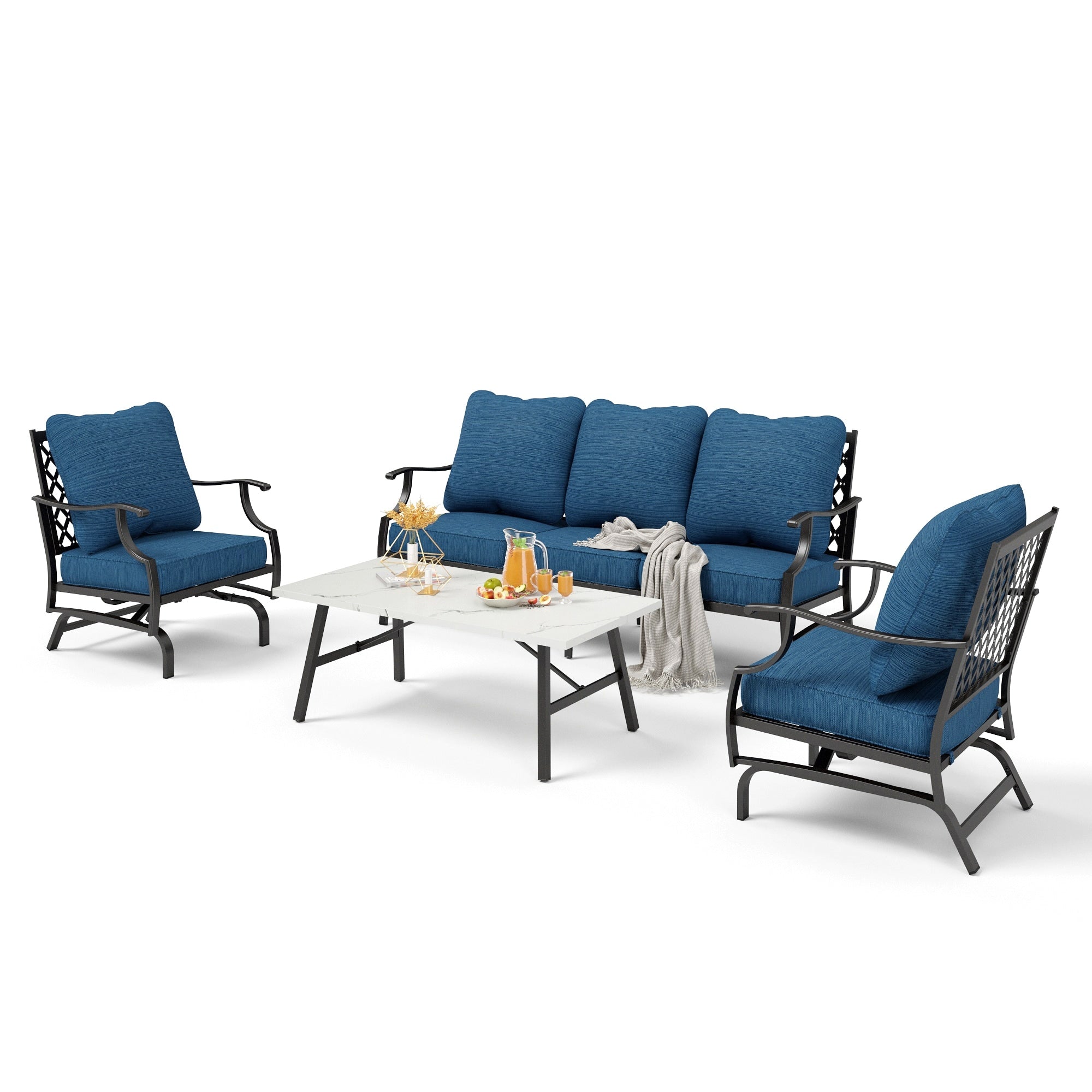 Ensemble de salon de jardin MAISON ARTS 4/5 pièces, canapé avec 2 fauteuils simples, 1 canapé 3 places et table basse/poufs