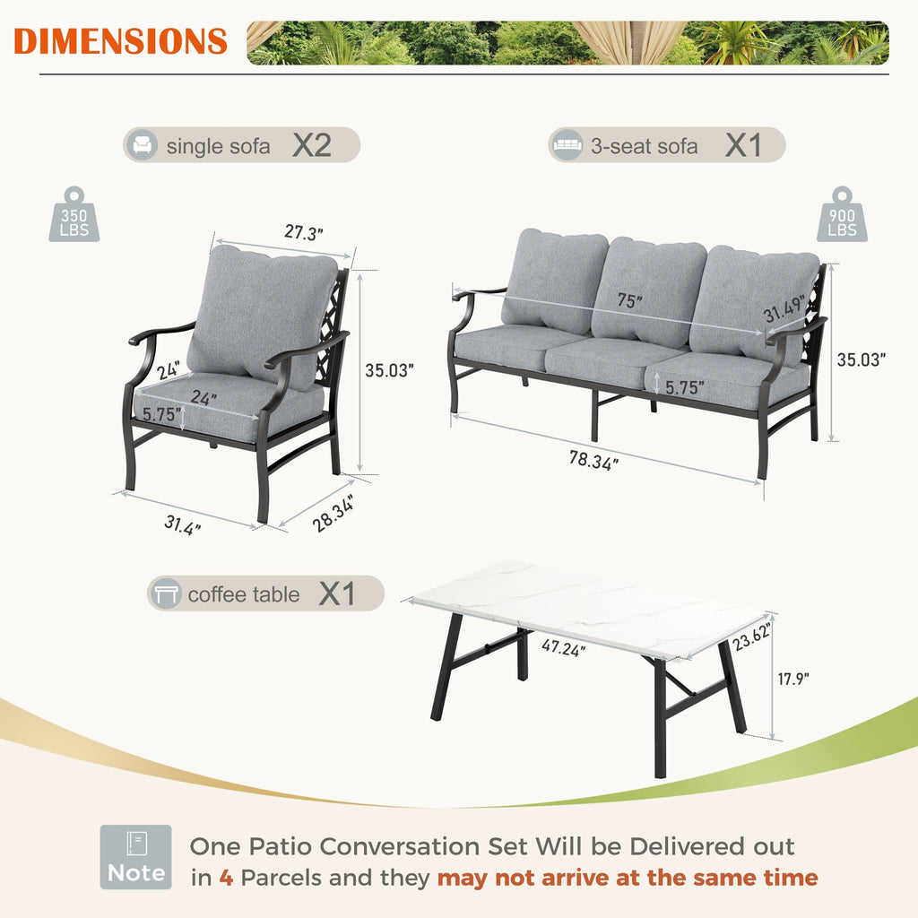 Ensemble de salon de jardin MAISON ARTS 4/5 pièces, canapé avec 2 fauteuils simples, 1 canapé 3 places et table basse/poufs
