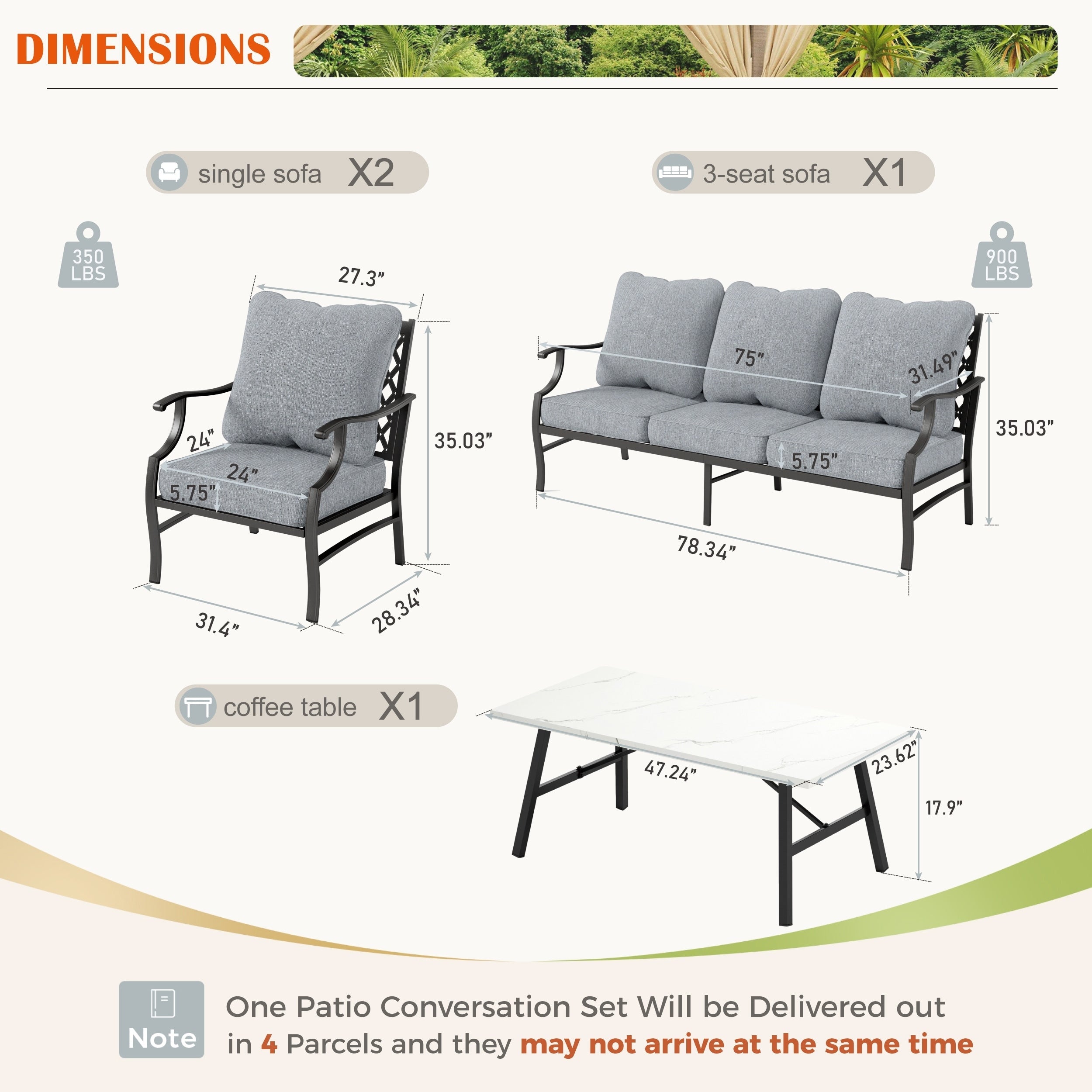 Ensemble de salon de jardin MAISON ARTS 4/5 pièces, canapé avec 2 fauteuils simples, 1 canapé 3 places et table basse/poufs
