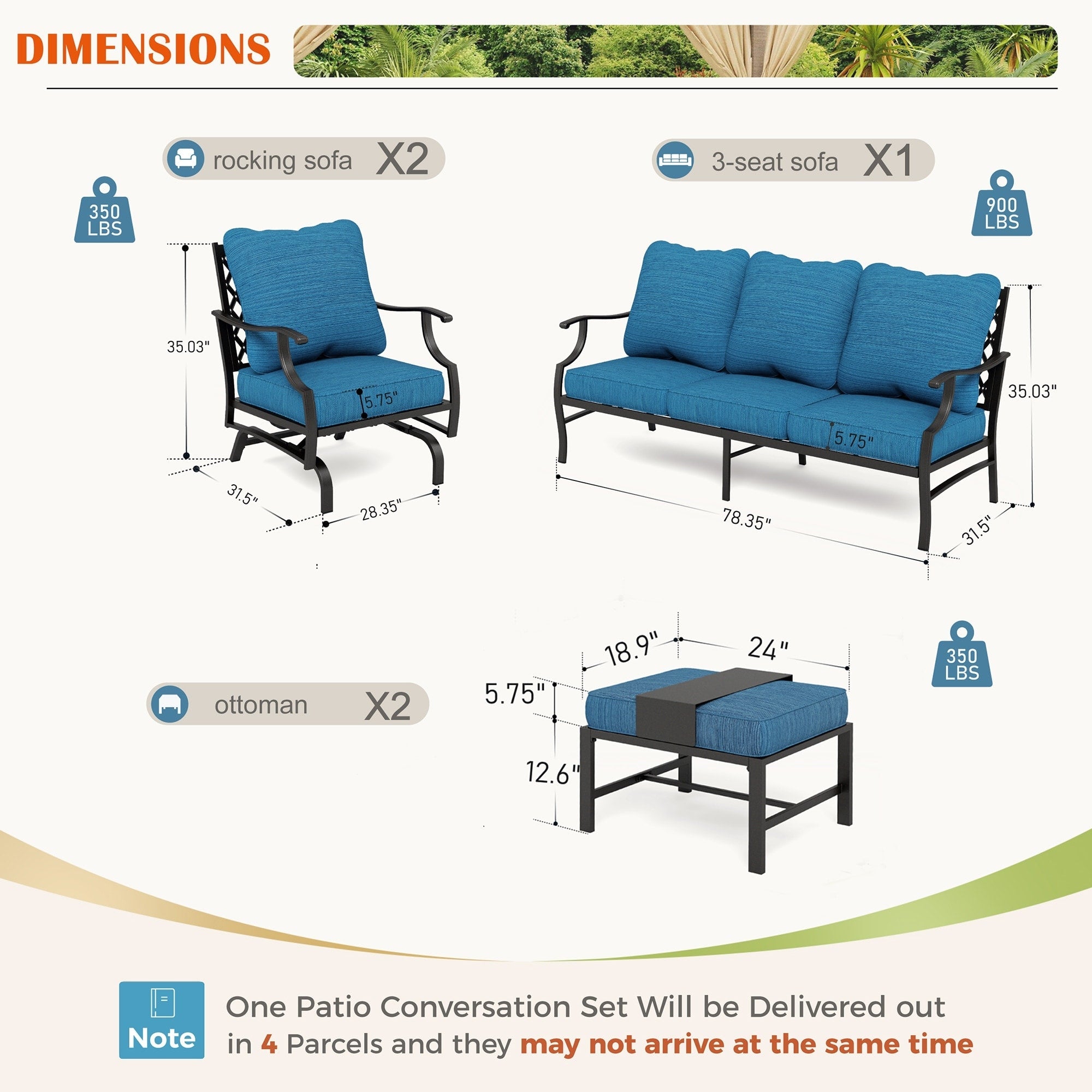 Ensemble de salon de jardin MAISON ARTS 4/5 pièces, canapé avec 2 fauteuils simples, 1 canapé 3 places et table basse/poufs