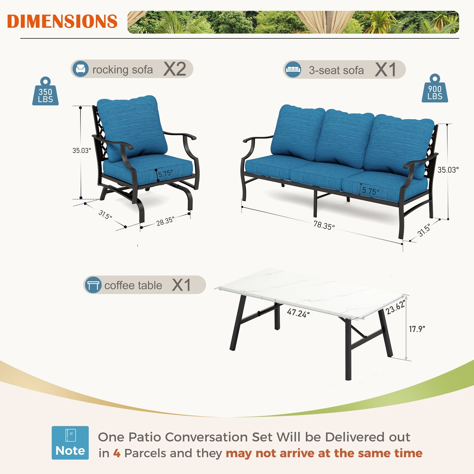 Ensemble de salon de jardin MAISON ARTS 4/5 pièces, canapé avec 2 fauteuils simples, 1 canapé 3 places et table basse/poufs