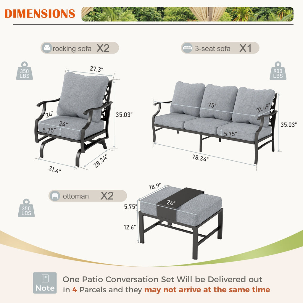 Ensemble de salon de jardin MAISON ARTS 4/5 pièces, canapé avec 2 fauteuils simples, 1 canapé 3 places et table basse/poufs