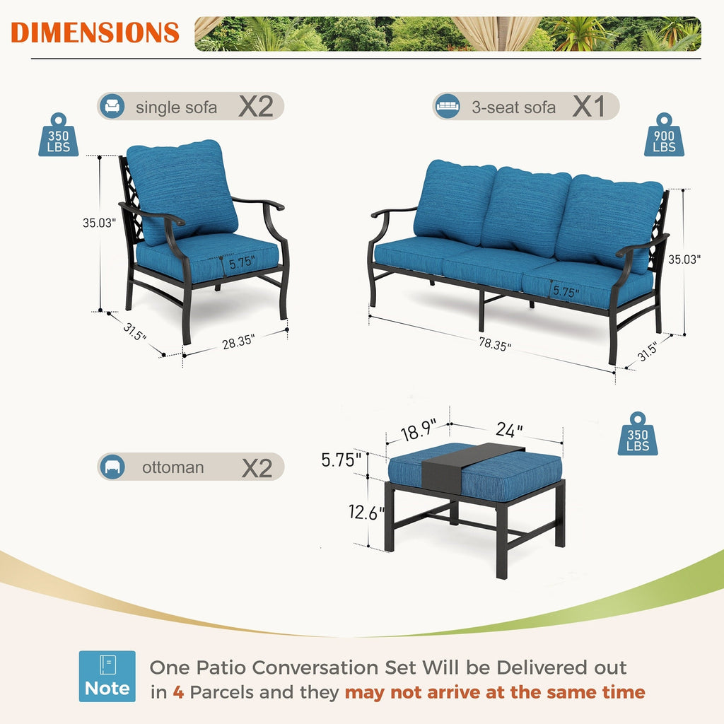 Ensemble de salon de jardin MAISON ARTS 4/5 pièces, canapé avec 2 fauteuils simples, 1 canapé 3 places et table basse/poufs