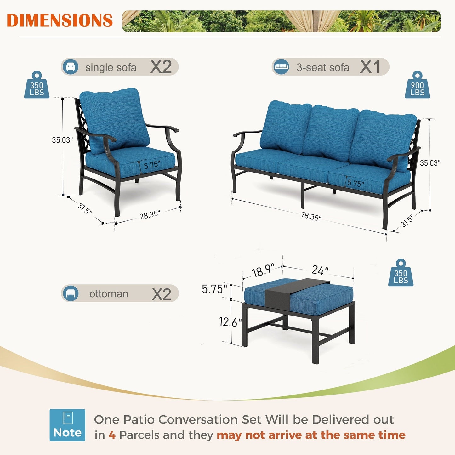 Ensemble de salon de jardin MAISON ARTS 4/5 pièces, canapé avec 2 fauteuils simples, 1 canapé 3 places et table basse/poufs