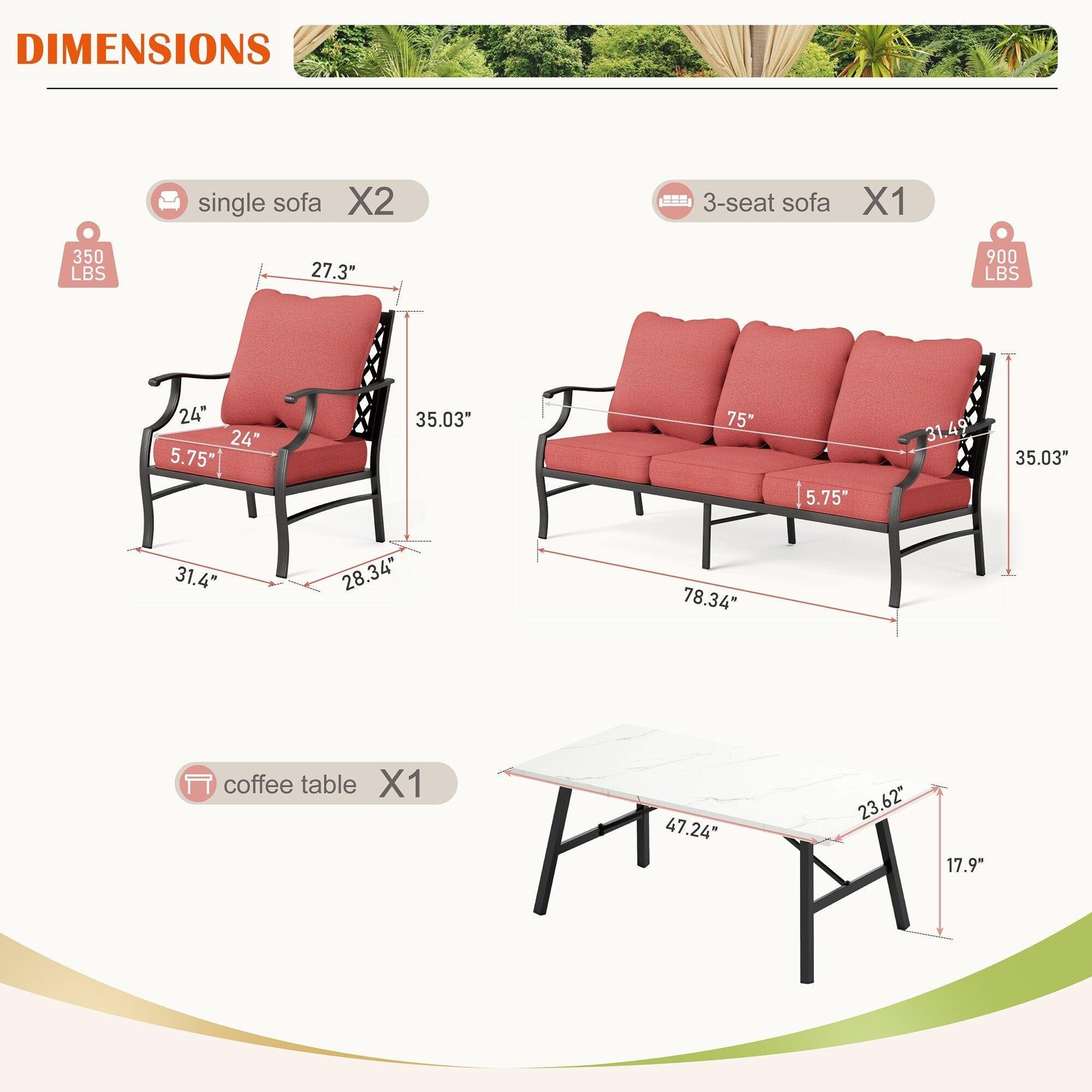 Ensemble de salon de jardin MAISON ARTS 4/5 pièces, canapé avec 2 fauteuils simples, 1 canapé 3 places et table basse/poufs