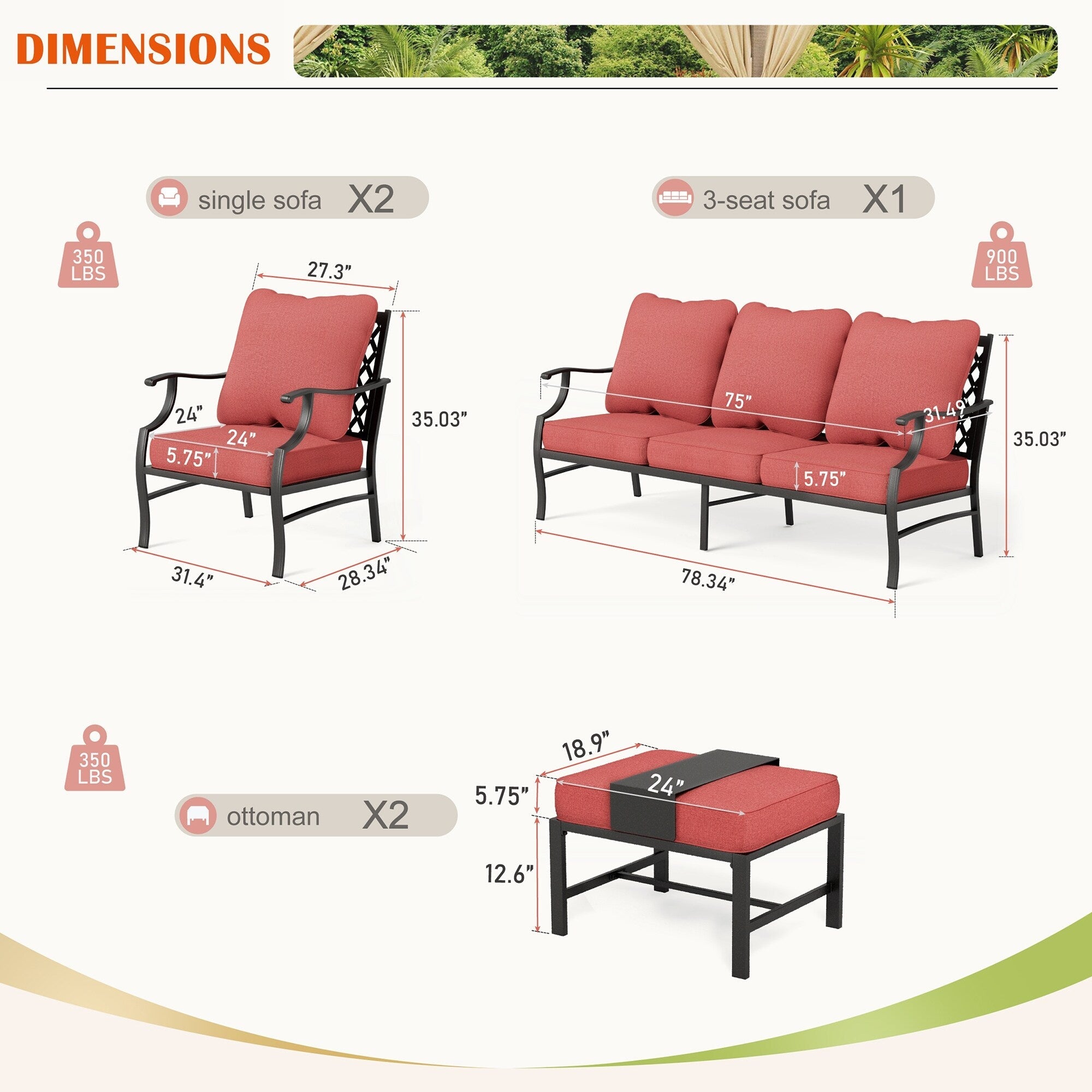 Ensemble de salon de jardin MAISON ARTS 4/5 pièces, canapé avec 2 fauteuils simples, 1 canapé 3 places et table basse/poufs