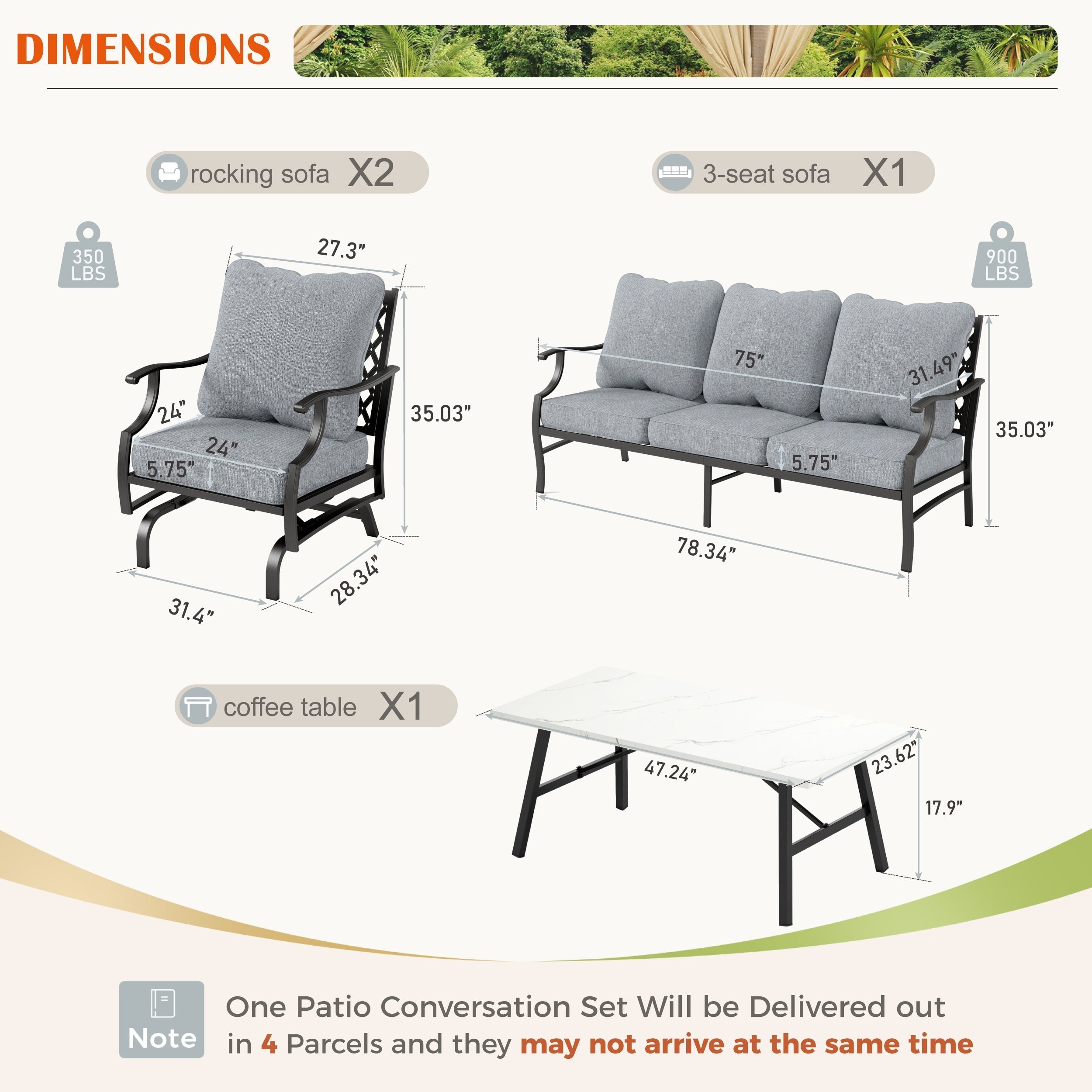 Ensemble de salon de jardin MAISON ARTS 4/5 pièces, canapé avec 2 fauteuils simples, 1 canapé 3 places et table basse/poufs