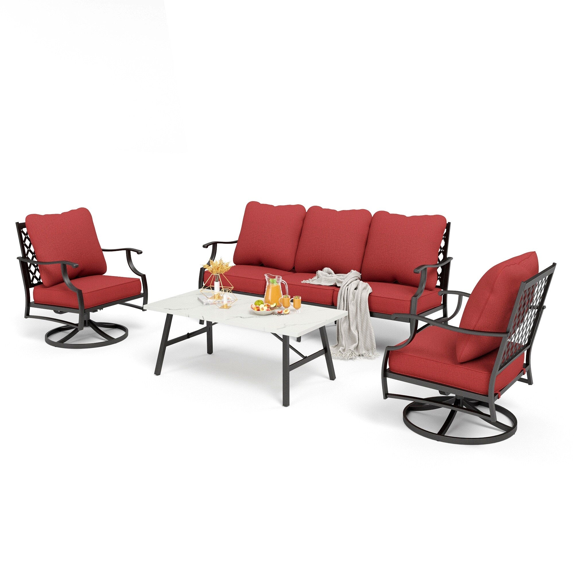 Ensemble de salon de jardin MAISON ARTS 4/5 pièces, canapé avec 2 fauteuils simples, 1 canapé 3 places et table basse/poufs