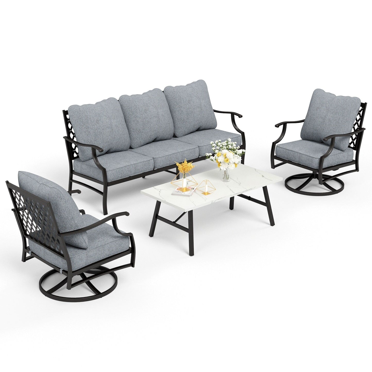 Ensemble de salon de jardin MAISON ARTS 4/5 pièces, canapé avec 2 fauteuils simples, 1 canapé 3 places et table basse/poufs