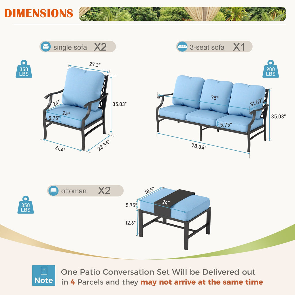 Ensemble de salon de jardin MAISON ARTS 4/5 pièces, canapé avec 2 fauteuils simples, 1 canapé 3 places et table basse/poufs