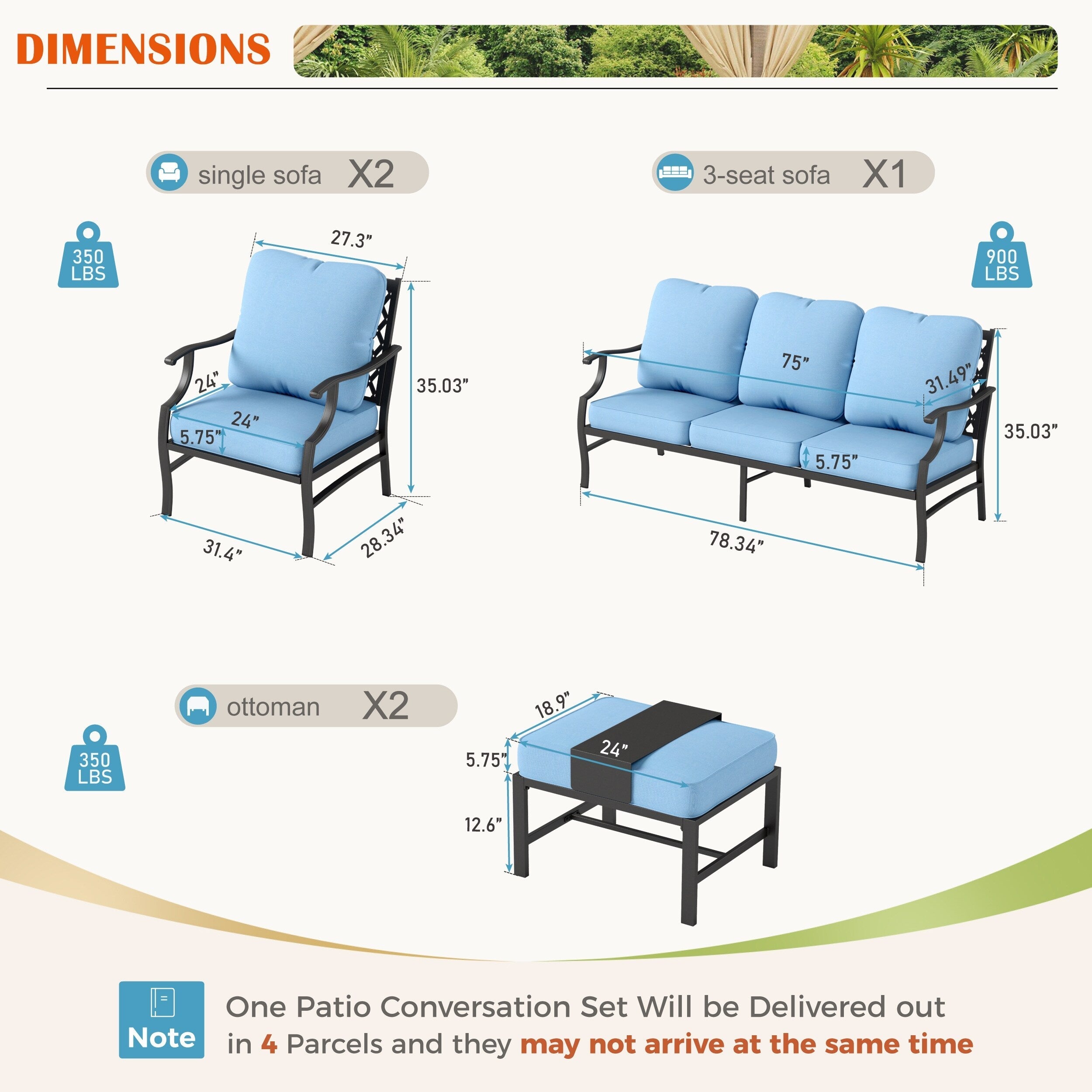 Ensemble de salon de jardin MAISON ARTS 4/5 pièces, canapé avec 2 fauteuils simples, 1 canapé 3 places et table basse/poufs
