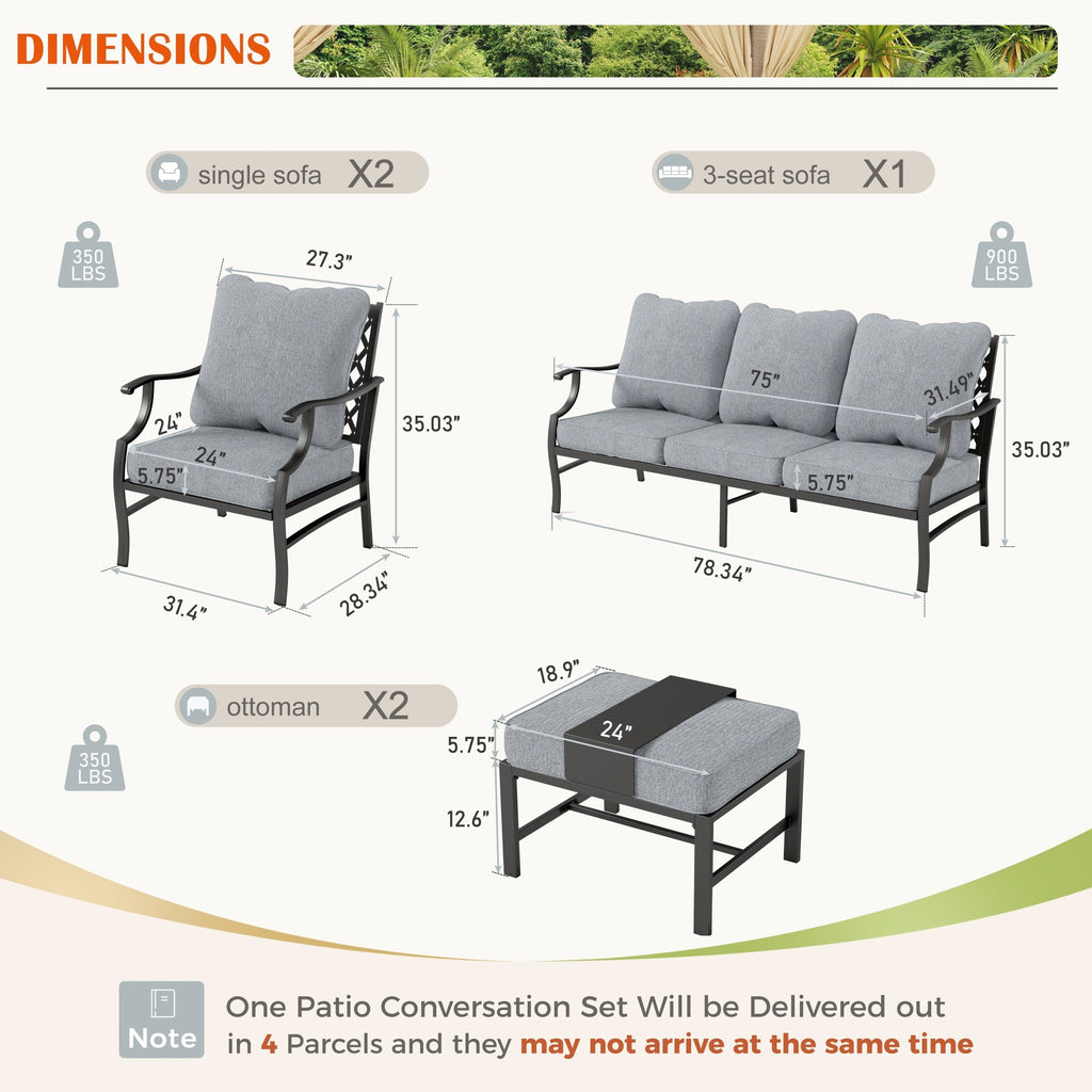 Ensemble de salon de jardin MAISON ARTS 4/5 pièces, canapé avec 2 fauteuils simples, 1 canapé 3 places et table basse/poufs