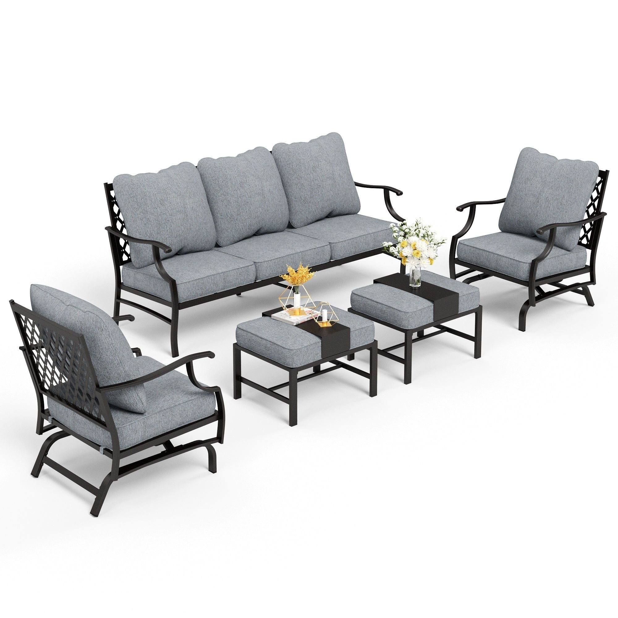 Ensemble de salon de jardin MAISON ARTS 4/5 pièces, canapé avec 2 fauteuils simples, 1 canapé 3 places et table basse/poufs