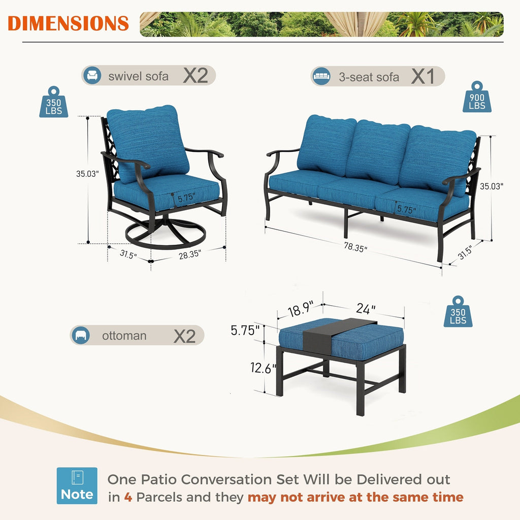 Ensemble de salon de jardin MAISON ARTS 4/5 pièces, canapé avec 2 fauteuils simples, 1 canapé 3 places et table basse/poufs