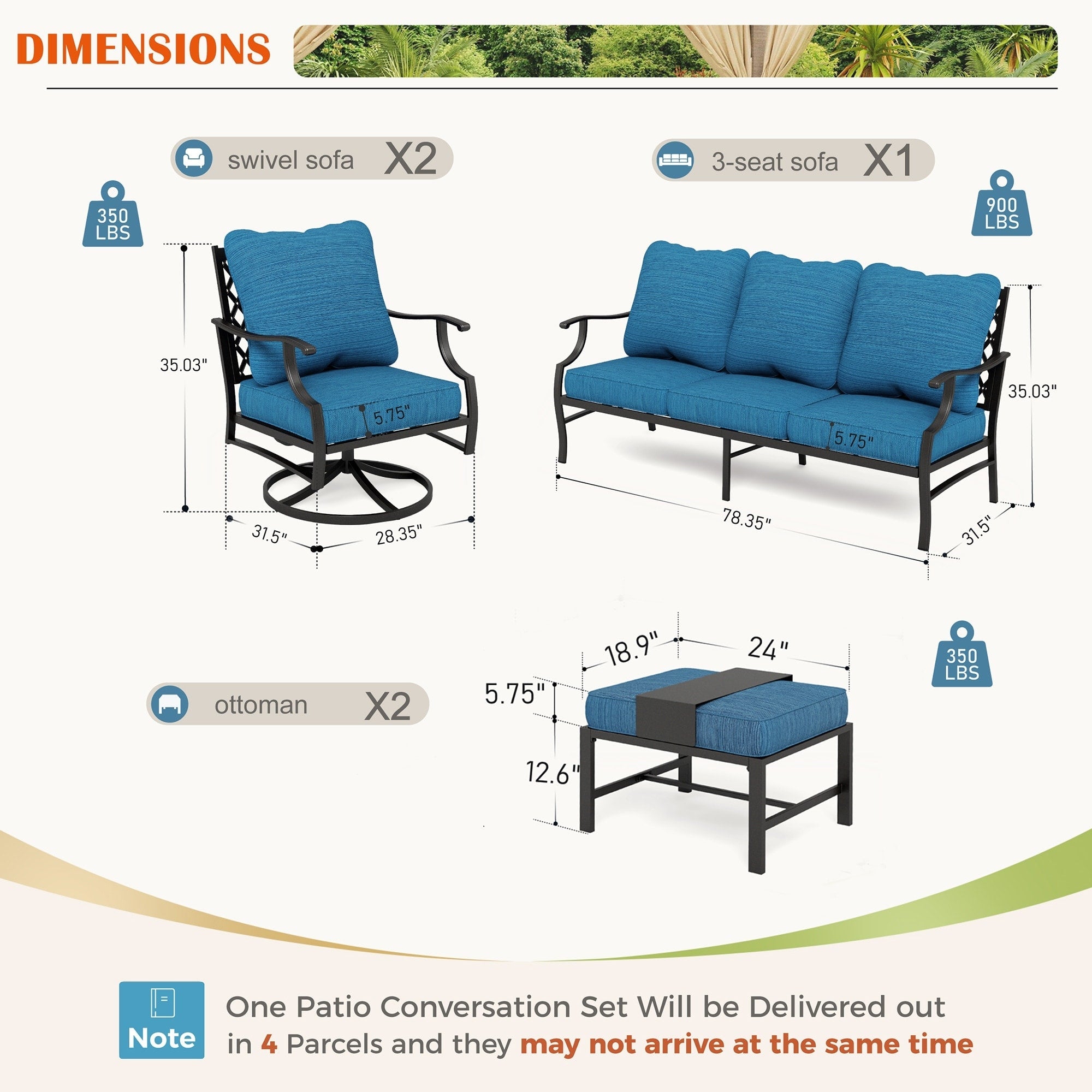 Ensemble de salon de jardin MAISON ARTS 4/5 pièces, canapé avec 2 fauteuils simples, 1 canapé 3 places et table basse/poufs