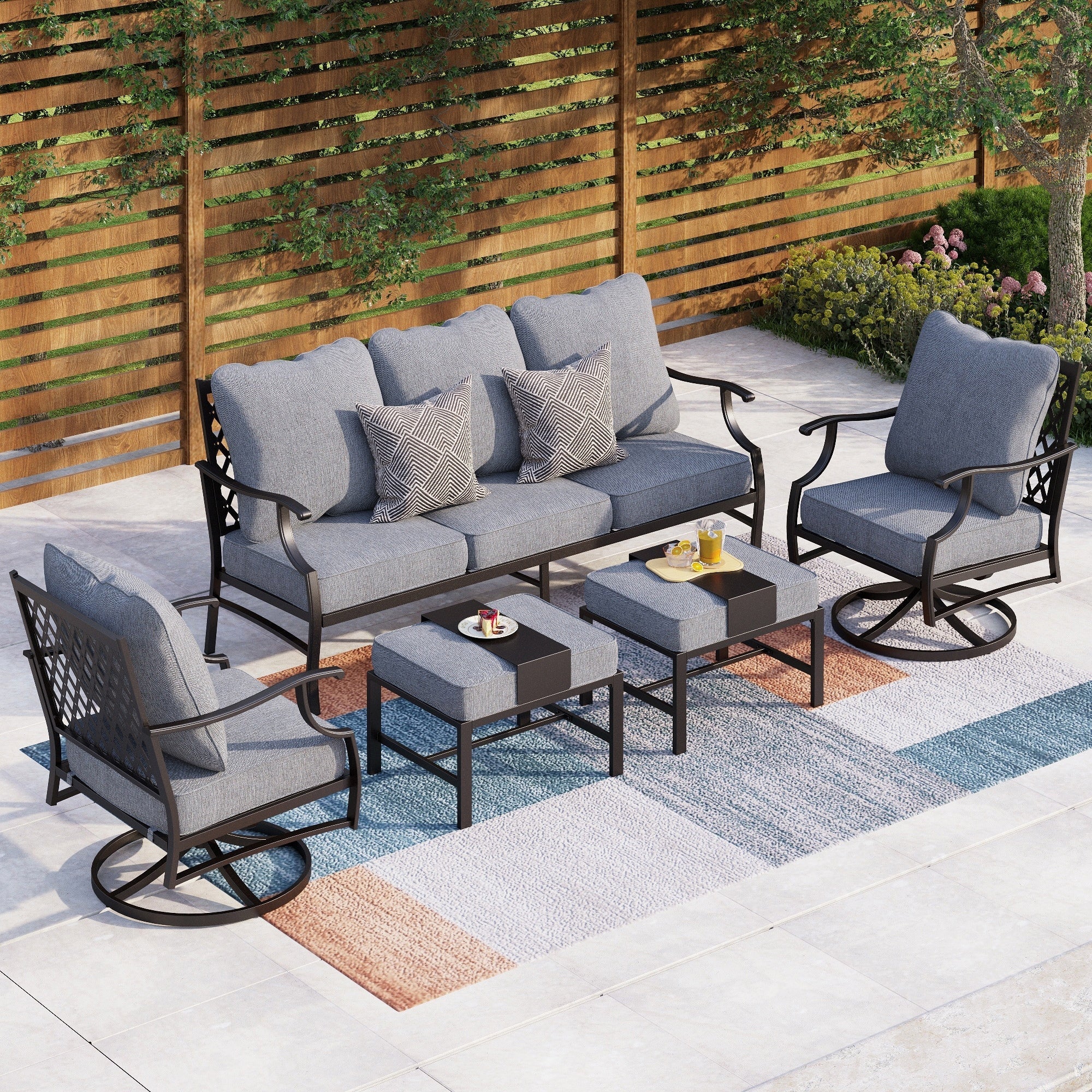 Ensemble de salon de jardin MAISON ARTS 4/5 pièces, canapé avec 2 fauteuils simples, 1 canapé 3 places et table basse/poufs