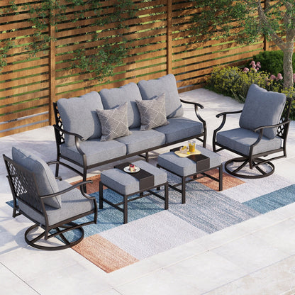 Ensemble de salon de jardin MAISON ARTS 4/5 pièces, canapé avec 2 fauteuils simples, 1 canapé 3 places et table basse/poufs