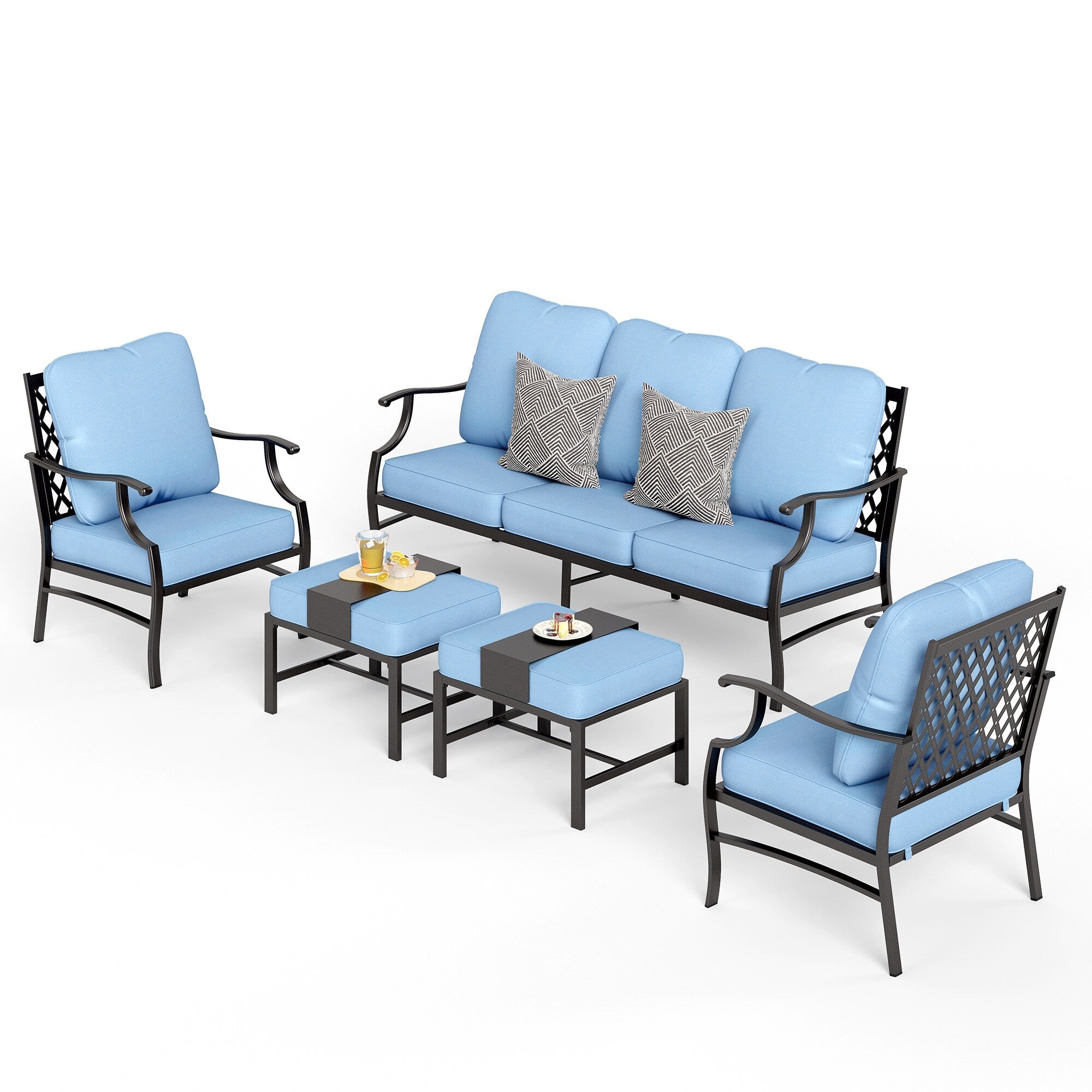 Ensemble de salon de jardin MAISON ARTS 4/5 pièces, canapé avec 2 fauteuils simples, 1 canapé 3 places et table basse/poufs