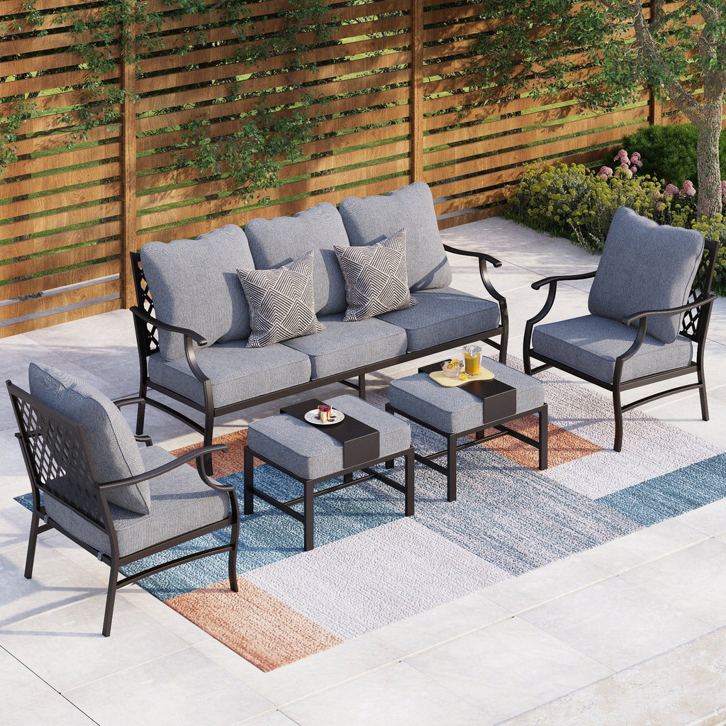 Ensemble de salon de jardin MAISON ARTS 4/5 pièces, canapé avec 2 fauteuils simples, 1 canapé 3 places et table basse/poufs