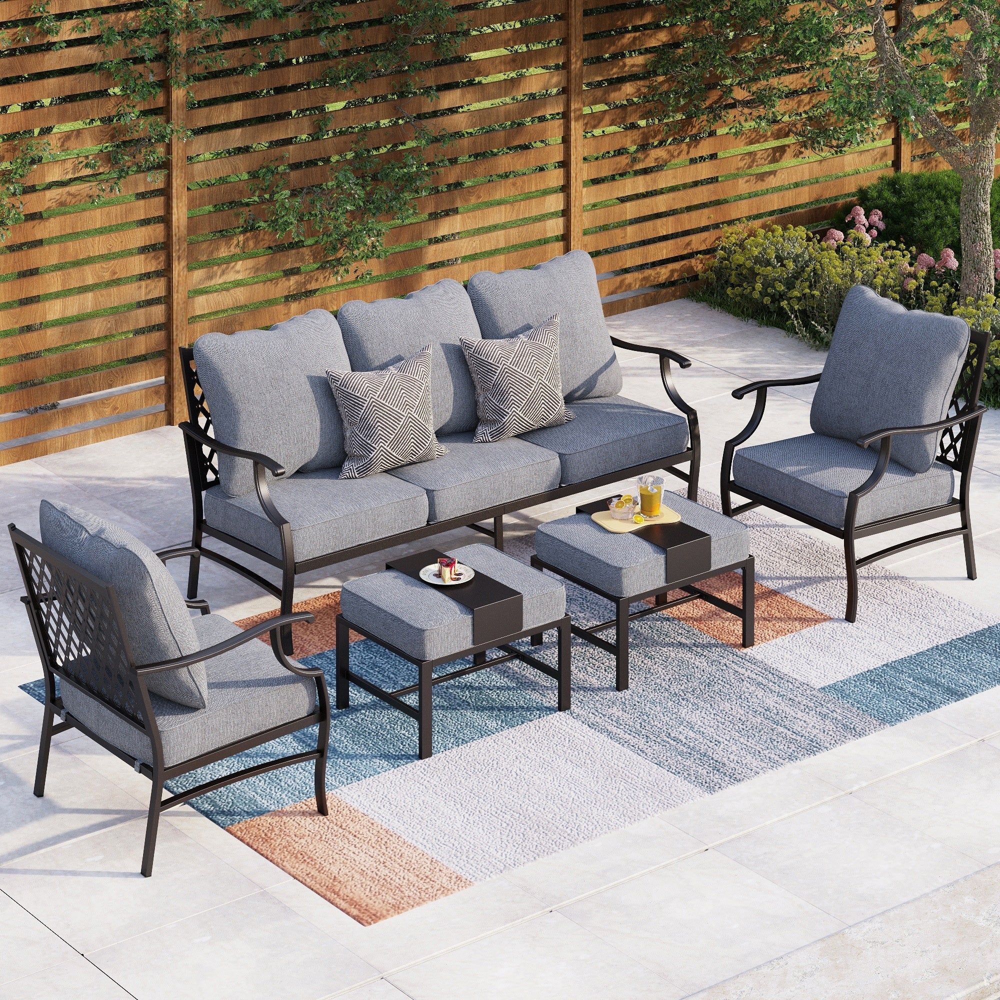 Ensemble de salon de jardin MAISON ARTS 4/5 pièces, canapé avec 2 fauteuils simples, 1 canapé 3 places et table basse/poufs