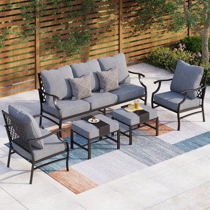 Ensemble de salon de jardin MAISON ARTS 4/5 pièces, canapé avec 2 fauteuils simples, 1 canapé 3 places et table basse/poufs