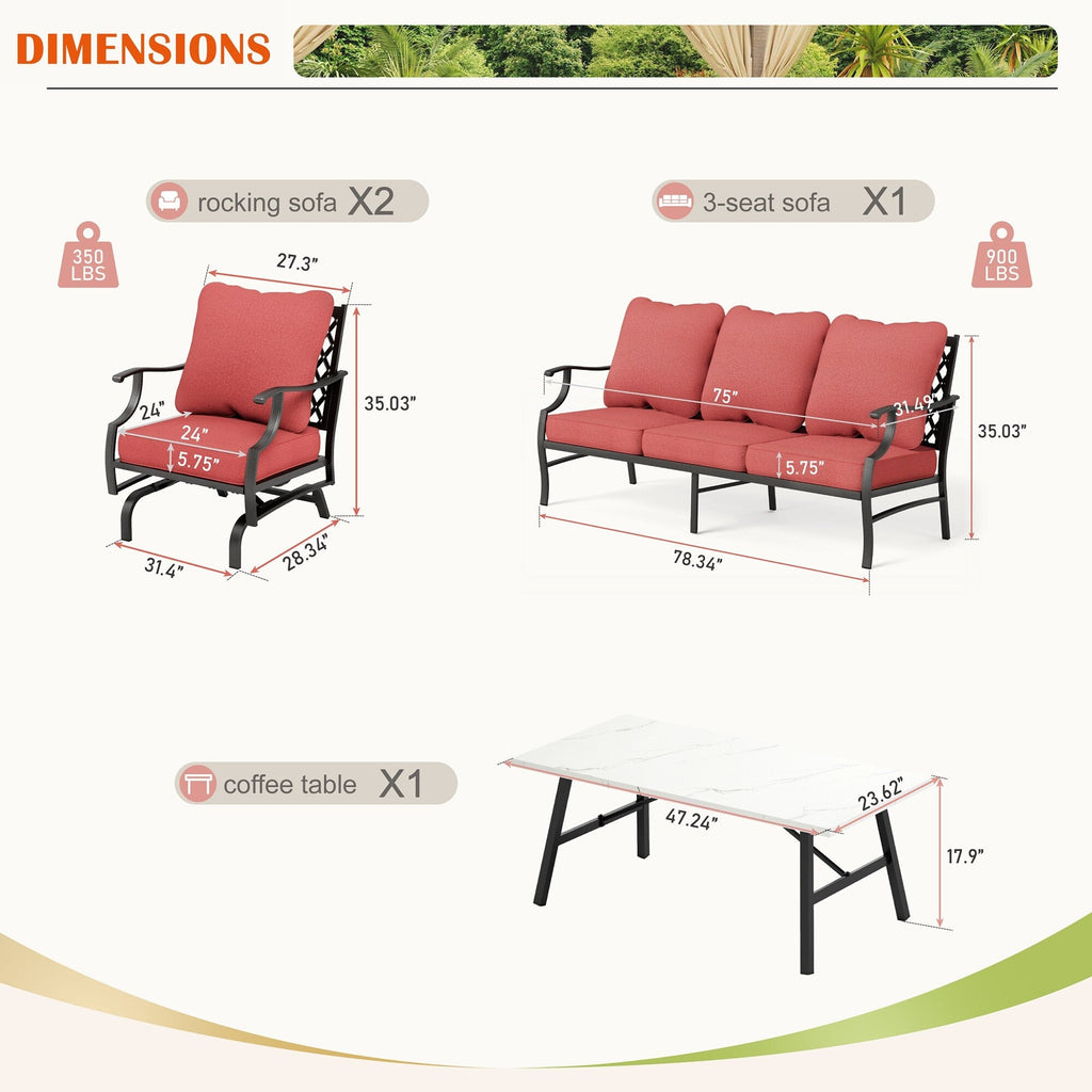Ensemble de salon de jardin MAISON ARTS 4/5 pièces, canapé avec 2 fauteuils simples, 1 canapé 3 places et table basse/poufs