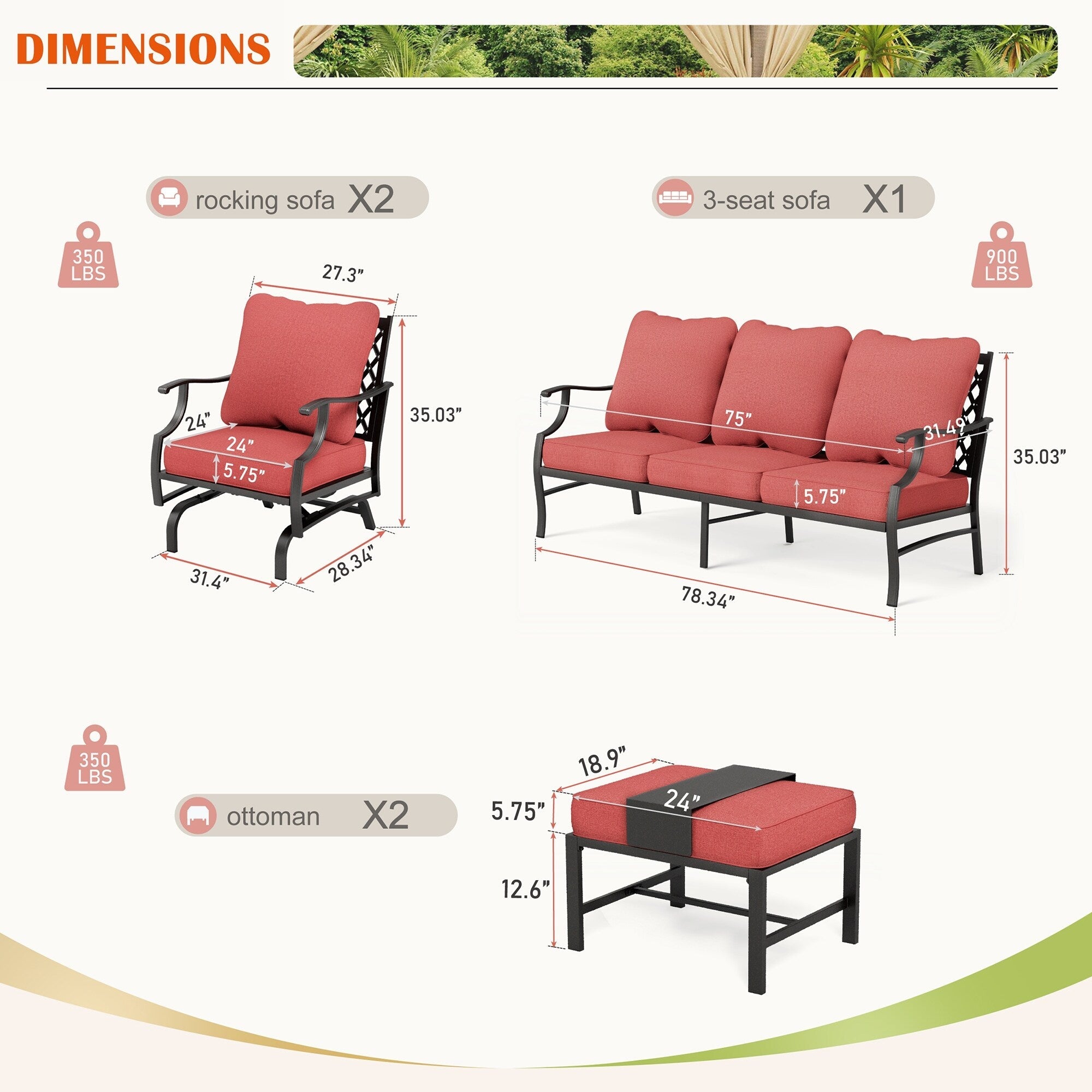 Ensemble de salon de jardin MAISON ARTS 4/5 pièces, canapé avec 2 fauteuils simples, 1 canapé 3 places et table basse/poufs