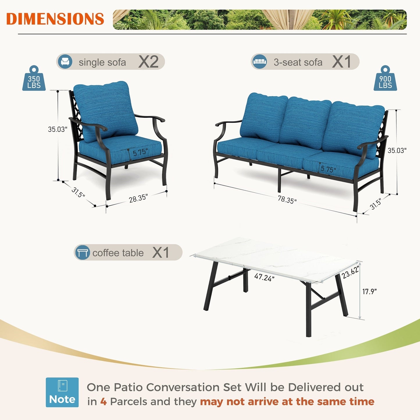 Ensemble de salon de jardin MAISON ARTS 4/5 pièces, canapé avec 2 fauteuils simples, 1 canapé 3 places et table basse/poufs