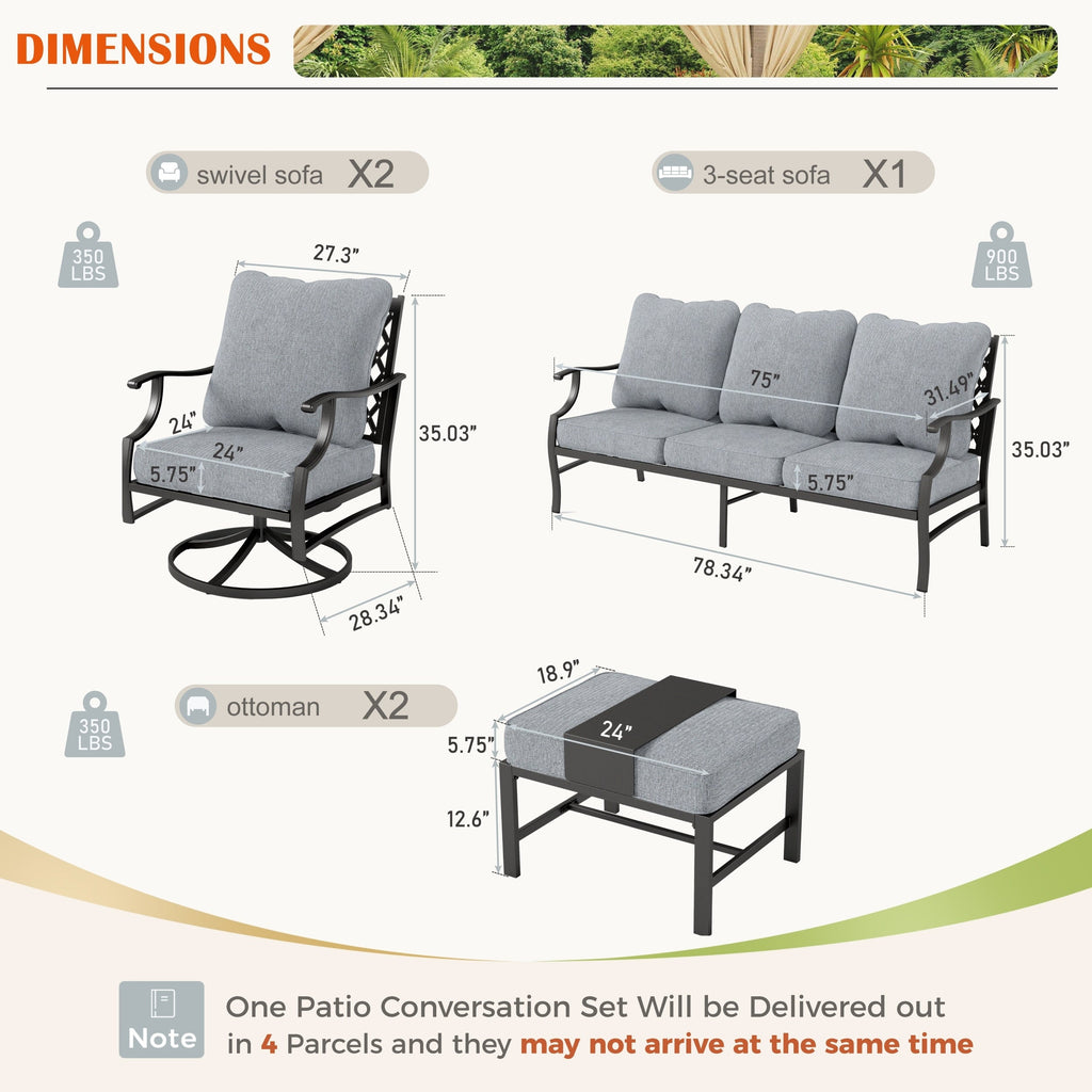 Ensemble de salon de jardin MAISON ARTS 4/5 pièces, canapé avec 2 fauteuils simples, 1 canapé 3 places et table basse/poufs