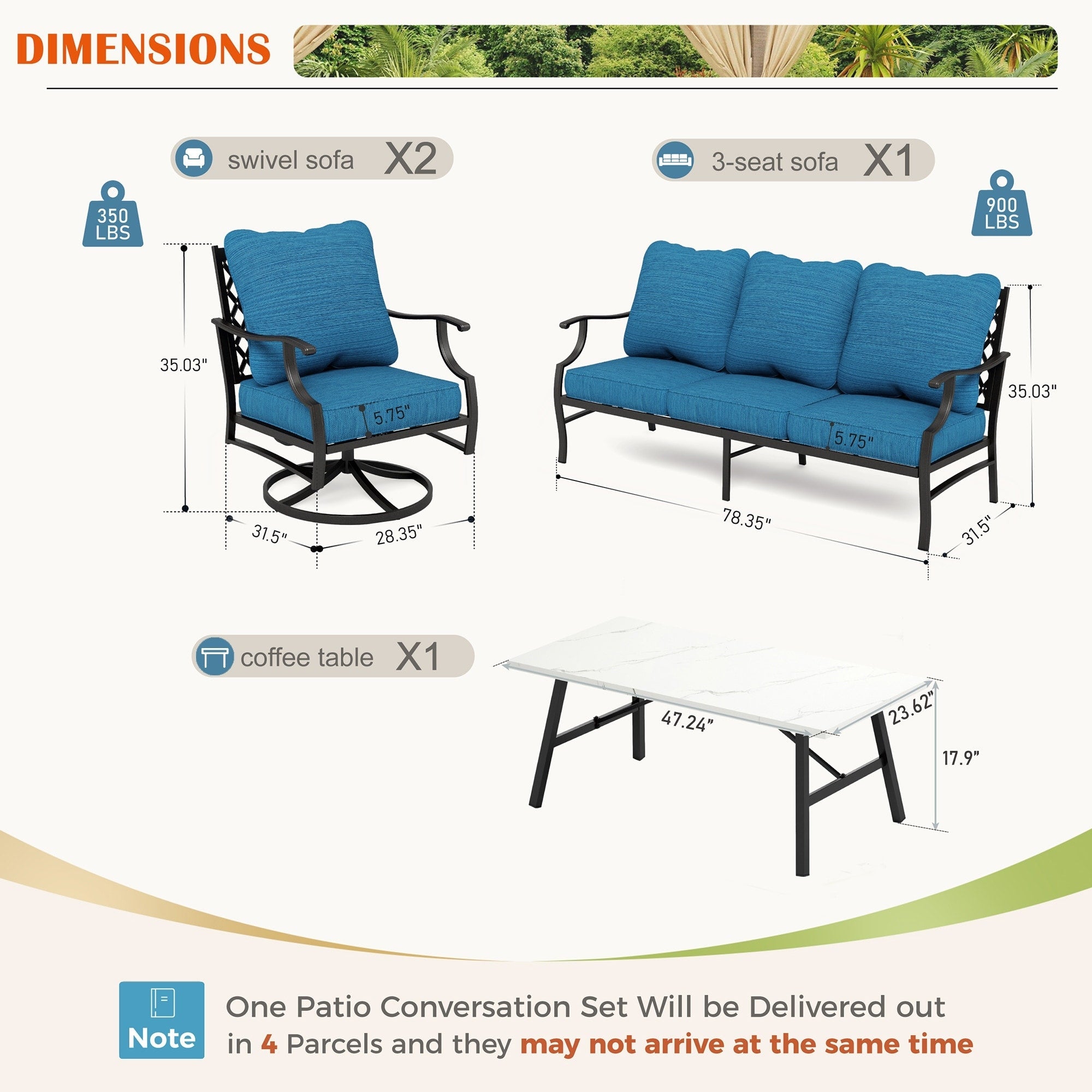 Ensemble de salon de jardin MAISON ARTS 4/5 pièces, canapé avec 2 fauteuils simples, 1 canapé 3 places et table basse/poufs