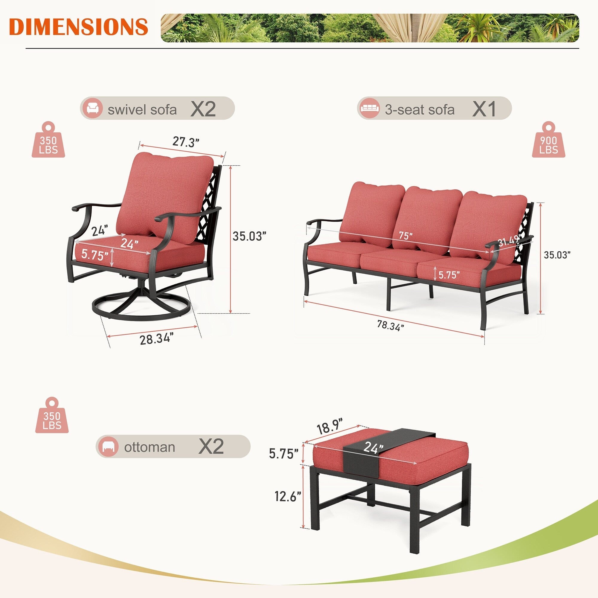 Ensemble de salon de jardin MAISON ARTS 4/5 pièces, canapé avec 2 fauteuils simples, 1 canapé 3 places et table basse/poufs