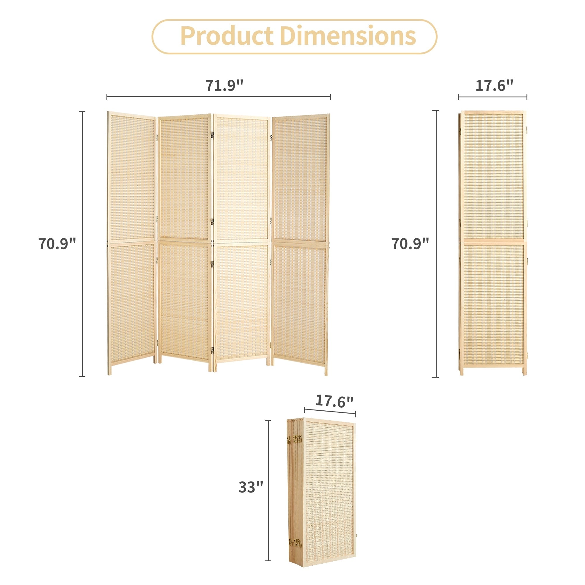 Cloison de séparation en bambou 4/6 panneaux, 1,8 m, amovible, pour séparation de pièce, écran de confidentialité pliable