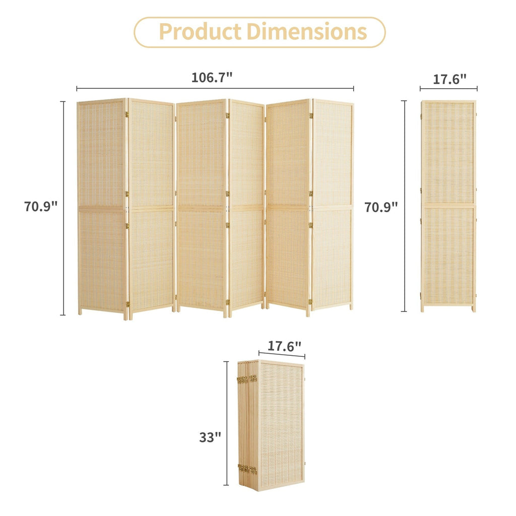 Cloison de séparation en bambou 4/6 panneaux, 1,8 m, amovible, pour séparation de pièce, écran de confidentialité pliable