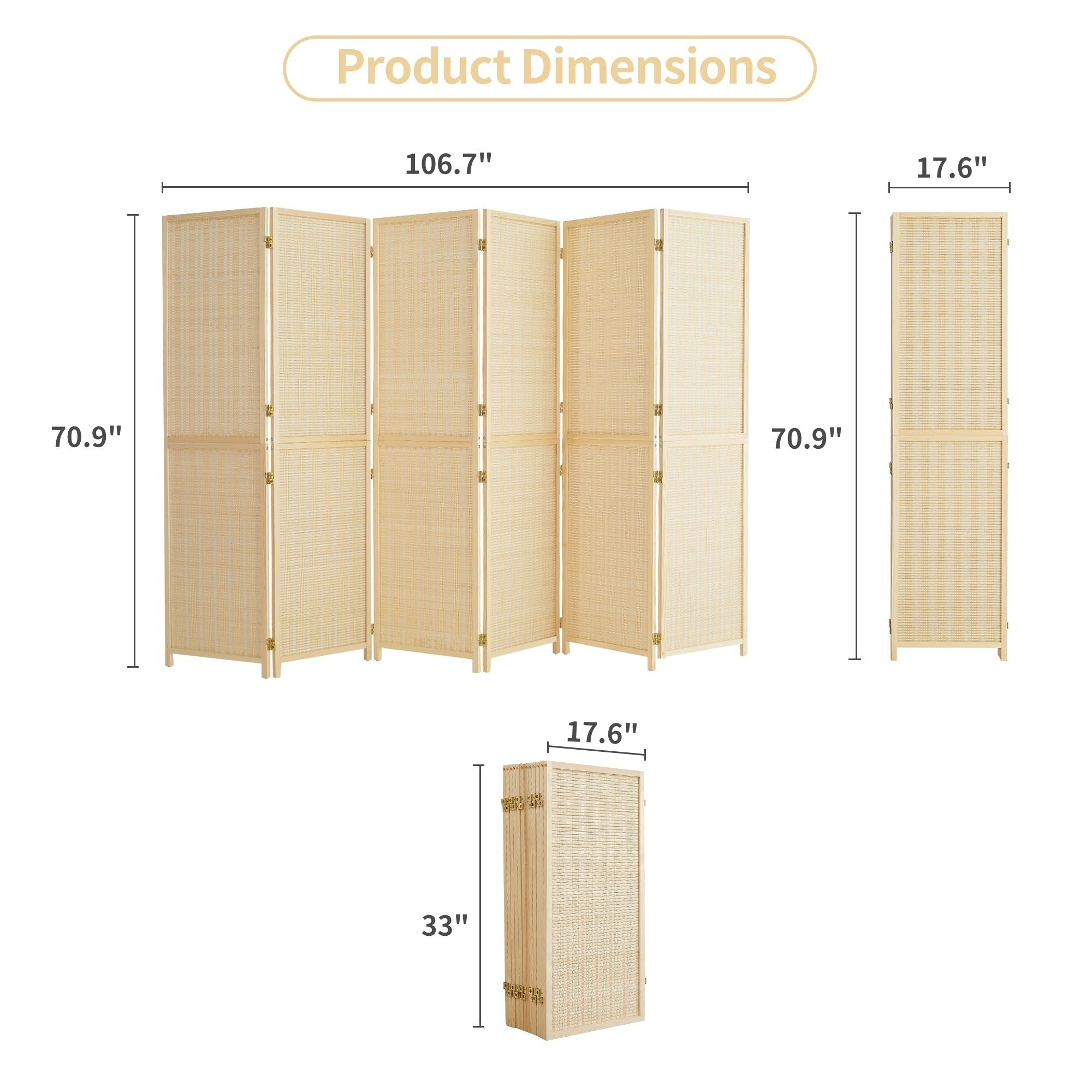 Cloison de séparation en bambou 4/6 panneaux, 1,8 m, amovible, pour séparation de pièce, écran de confidentialité pliable