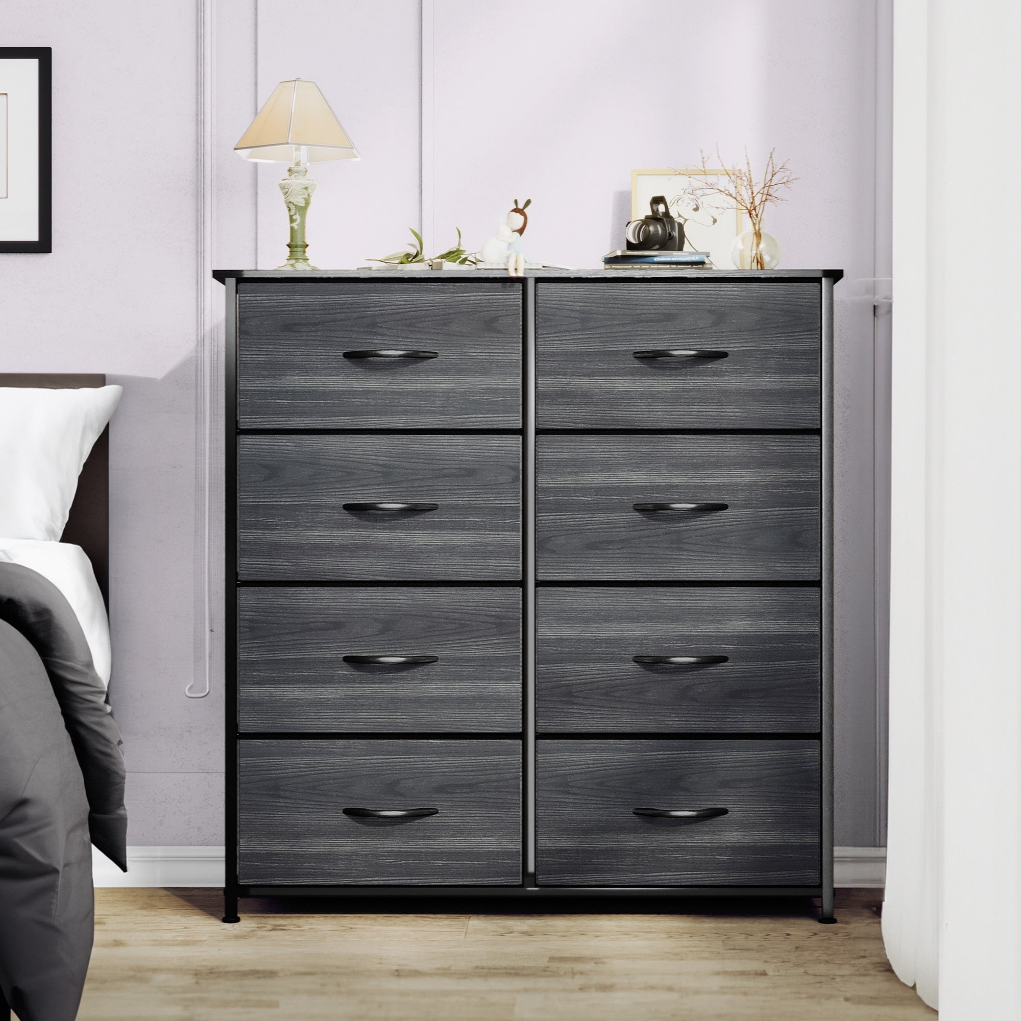 Commode moderne en tissu à 4/8/10 tiroirs avec plateau en bois