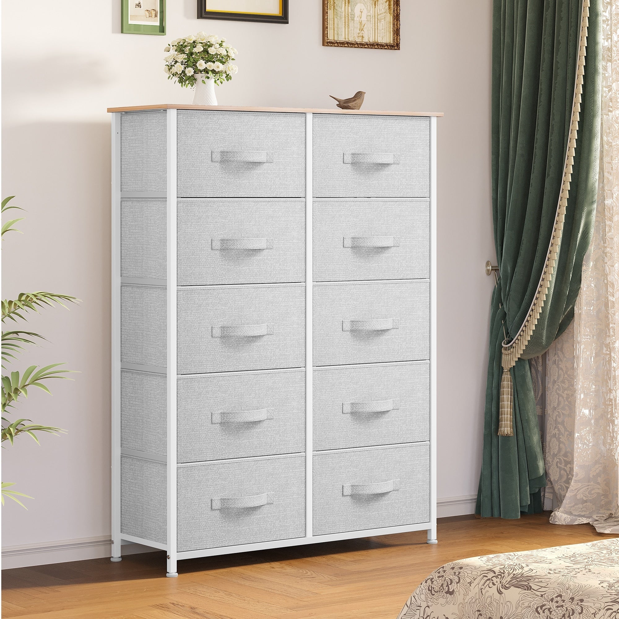 Commode moderne en tissu à 4/8/10 tiroirs avec plateau en bois