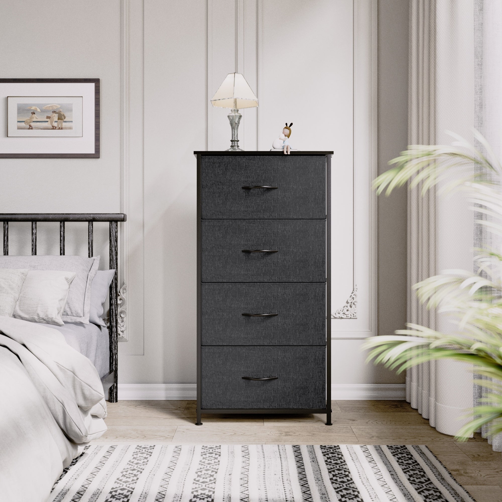 Commode moderne en tissu à 4/8/10 tiroirs avec plateau en bois