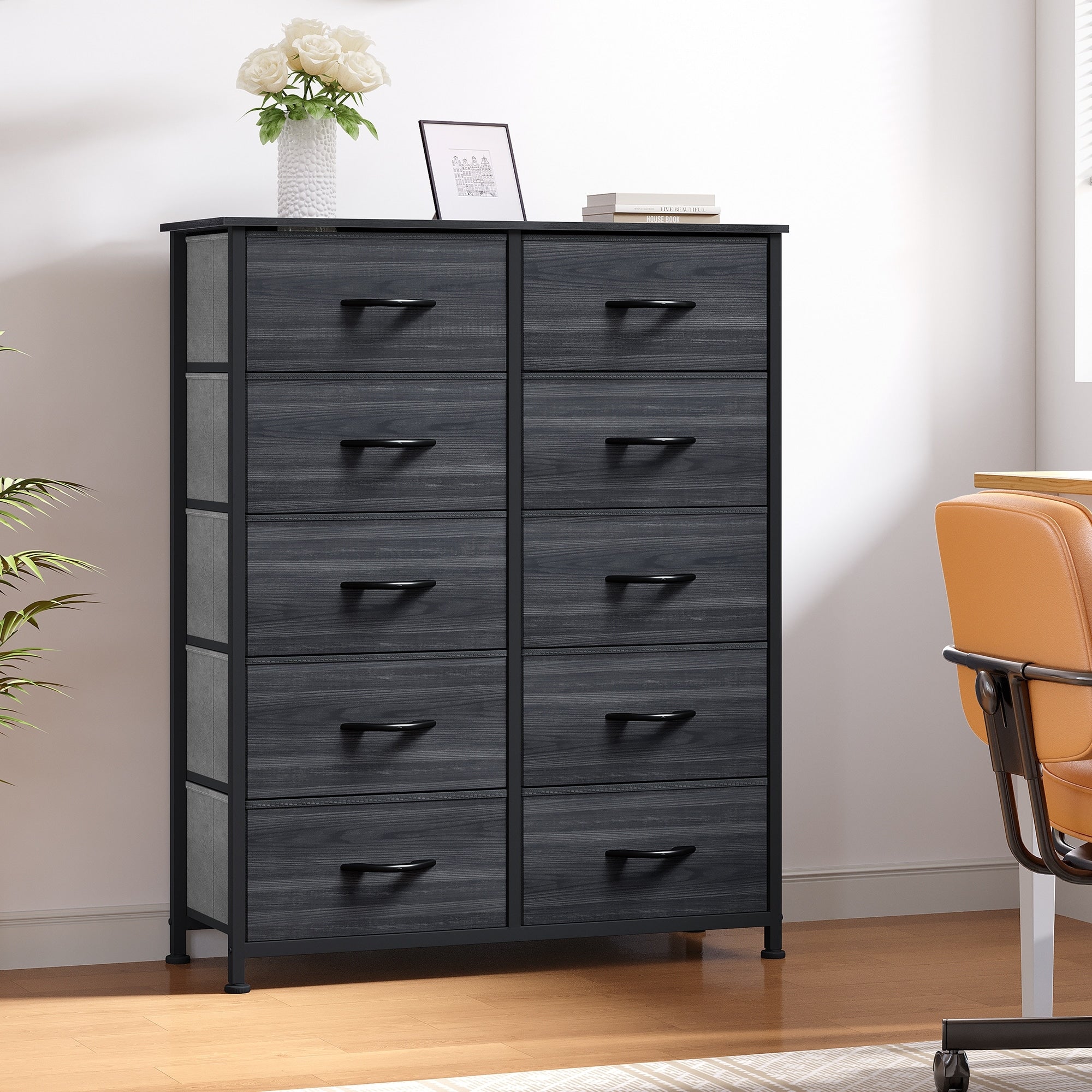 Commode moderne en tissu à 4/8/10 tiroirs avec plateau en bois