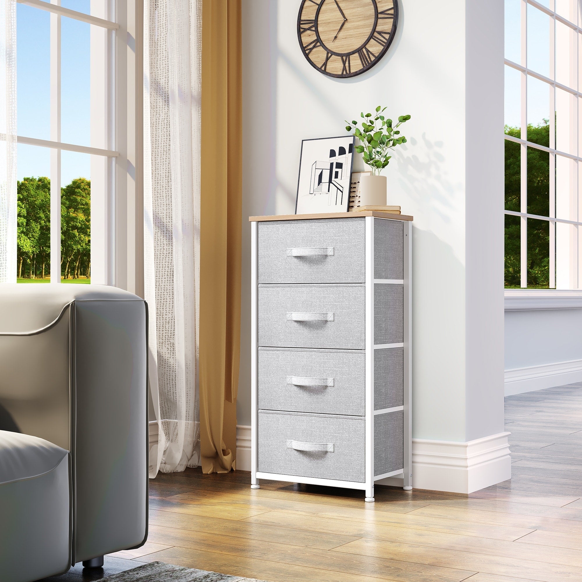 Commode moderne en tissu à 4/8/10 tiroirs avec plateau en bois