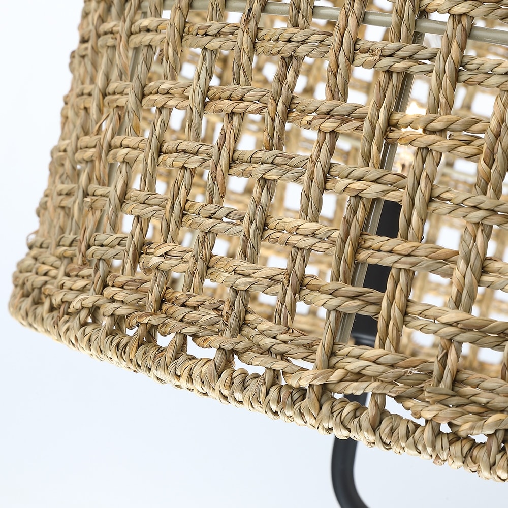 Lustre tambour bohème tissé à la main à 4 lumières - Paille - 50,8 cm de largeur