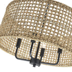 Lustre tambour bohème tissé à la main à 4 lumières - Paille - 50,8 cm de largeur