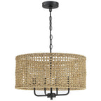 Lustre tambour bohème tissé à la main à 4 lumières - Paille - 50,8 cm de largeur
