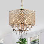 Lustre tambour à perles rondes avec cristaux suspendus