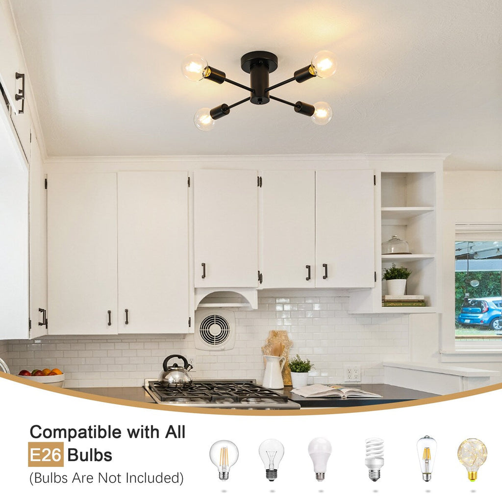 Plafonnier semi-encastré industriel à 4 lampes pour cuisine, salle à manger, chambre à coucher, bureau, salon - N/A