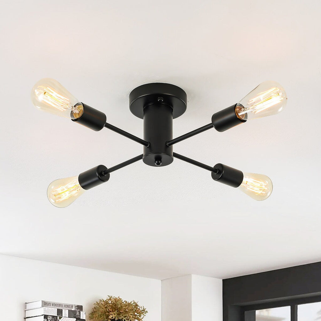 Plafonnier semi-encastré industriel à 4 lampes pour cuisine, salle à manger, chambre à coucher, bureau, salon - N/A