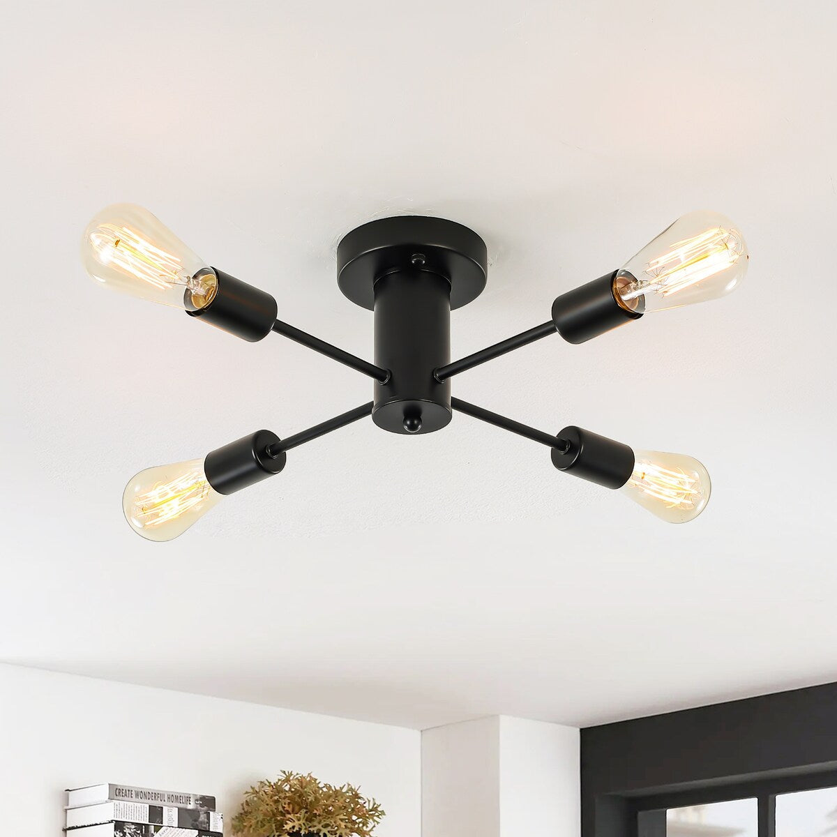 Plafonnier semi-encastré industriel à 4 lampes pour cuisine, salle à manger, chambre à coucher, bureau, salon - N/A